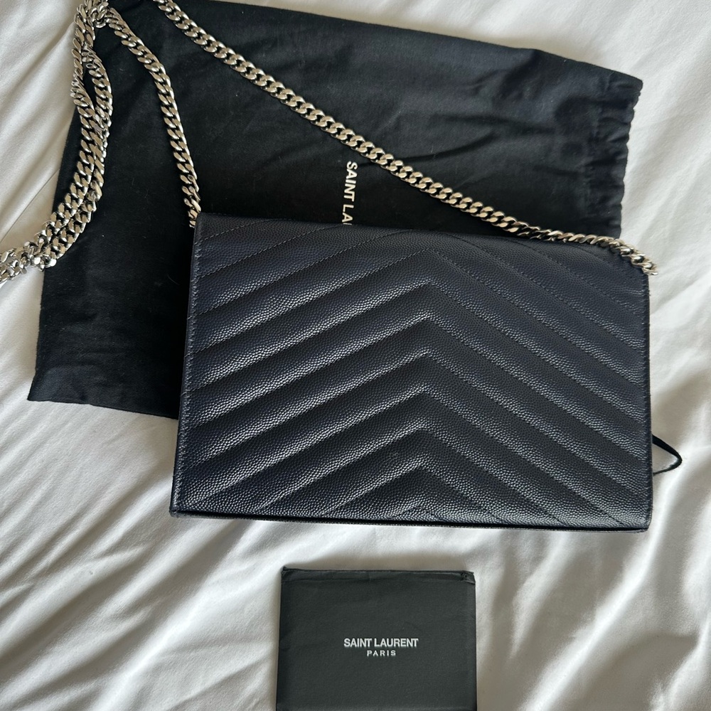 SAINT LAURENT CASSANDRA CROSSBODY SHOULDER BAG / NAVY WITH SILVER HARDWARE - Picture 6 of 6
